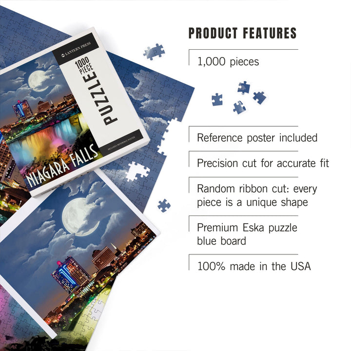 Niagara Falls, New York, American Falls at Night, Jigsaw Puzzle Puzzle Lantern Press 