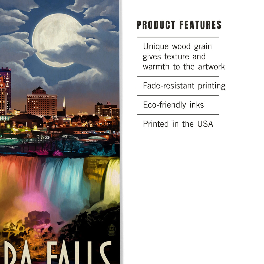 Niagara Falls, New York, American Falls at Night, Lantern Press Artwork, Wood Signs and Postcards Wood Lantern Press 