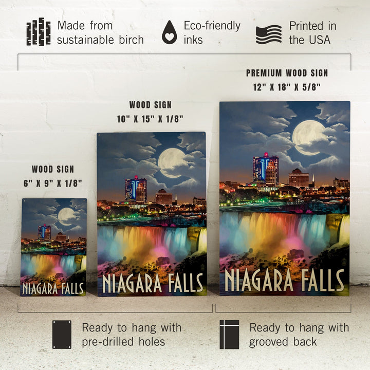 Niagara Falls, New York, American Falls at Night, Lantern Press Artwork, Wood Signs and Postcards Wood Lantern Press 