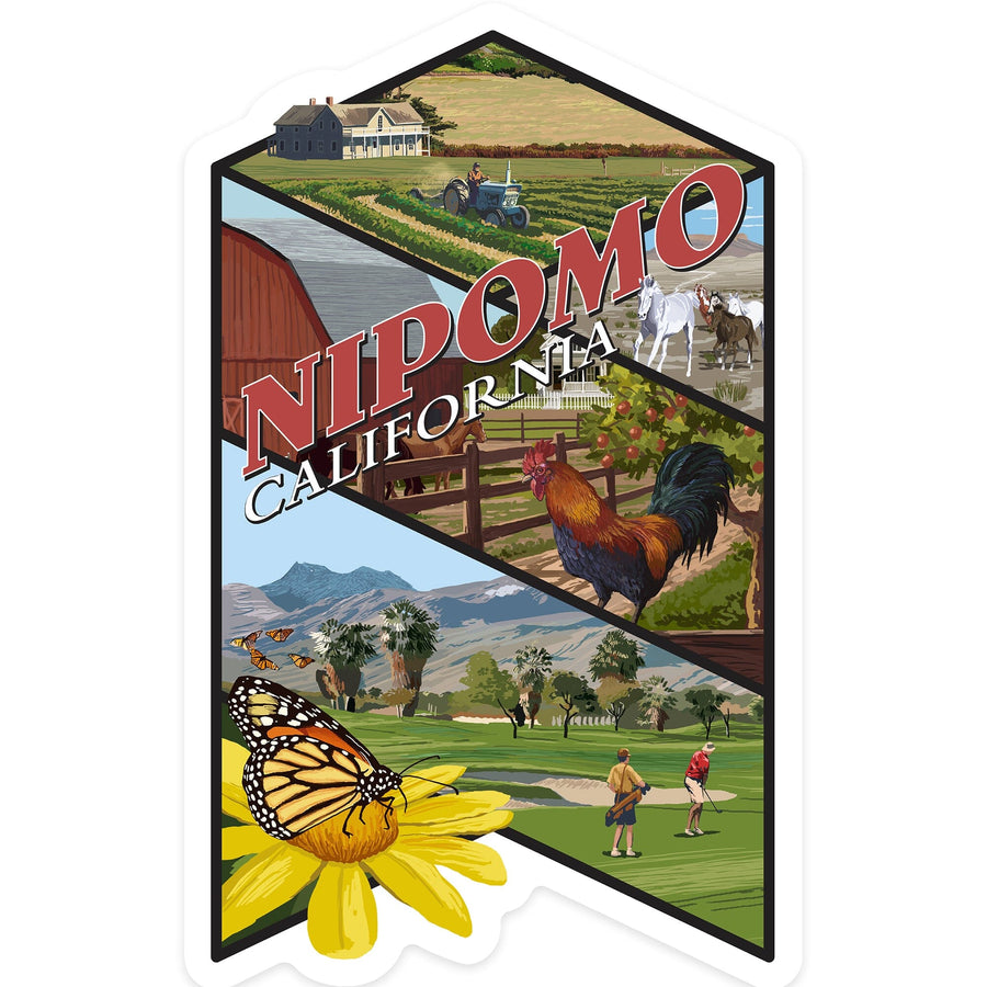 Nipomo, California, Montage, Contour, Vinyl Sticker Sticker Lantern Press 