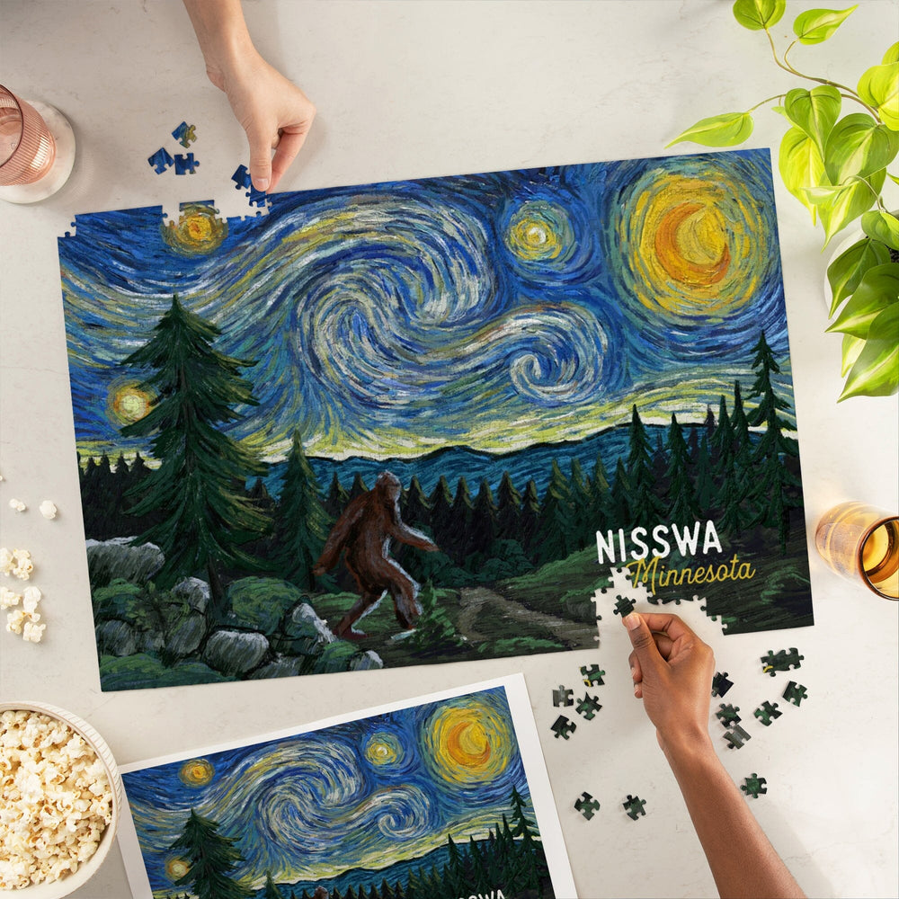 Nisswa, Minnesota, Bigfoot Starry Night, Jigsaw Puzzle Puzzle Lantern Press 