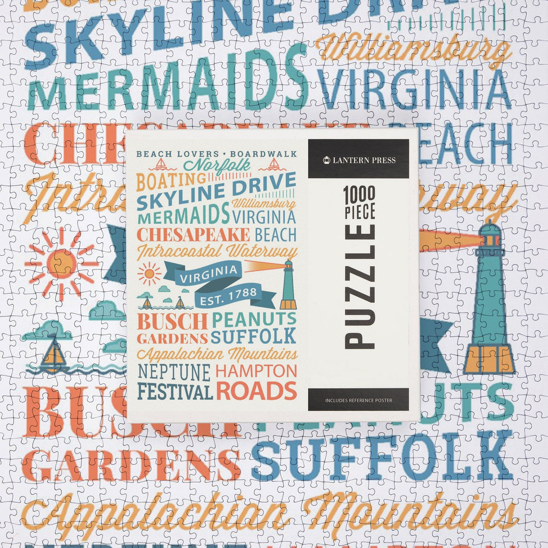 Norfolk, Virginia, Typography Stacked, Jigsaw Puzzle Puzzle Lantern Press 