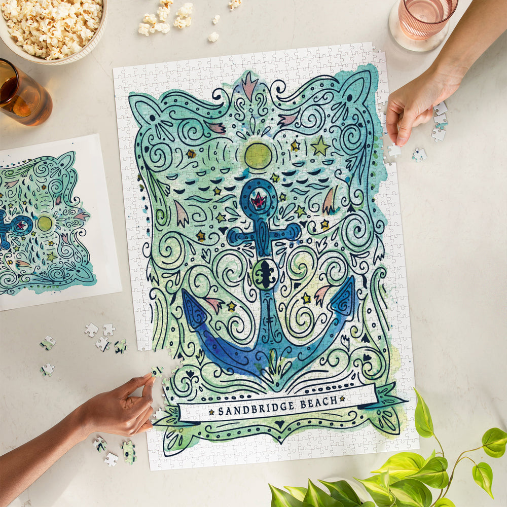 Norfolk, Virginia, Watercolor, Anchor, Jigsaw Puzzle Puzzle Lantern Press 
