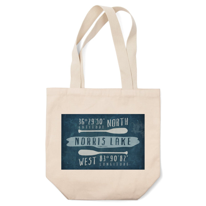 Norris Lake, Tennessee, Lake Essentials, Latitude and Longitude, Tote Bag Totes Lantern Press 