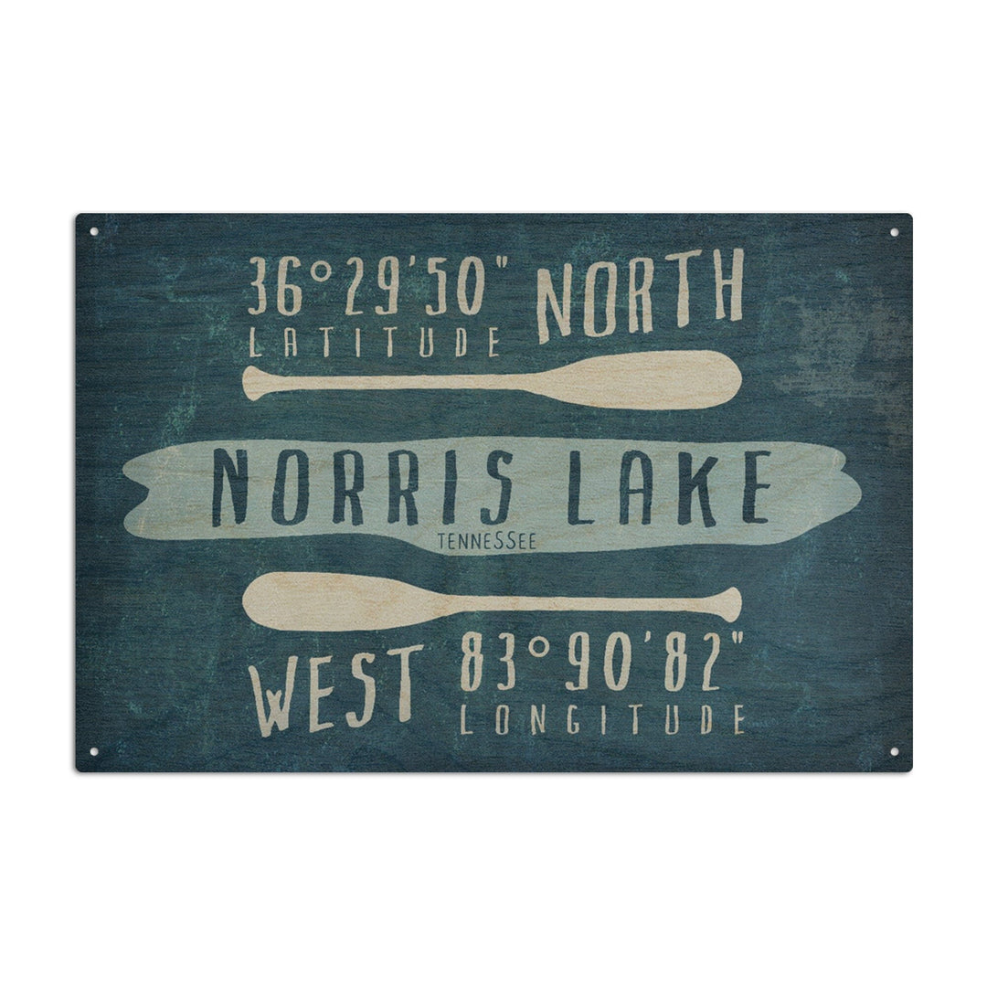 Norris Lake, Tennessee, Lake Essentials, Latitude & Longitude, Lantern Press Artwork, Wood Signs and Postcards Wood Lantern Press 10 x 15 Wood Sign 