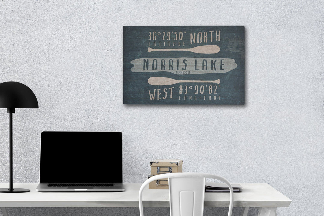 Norris Lake, Tennessee, Lake Essentials, Latitude & Longitude, Lantern Press Artwork, Wood Signs and Postcards Wood Lantern Press 12 x 18 Wood Gallery Print 