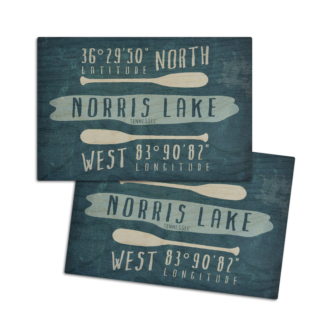 Norris Lake, Tennessee, Lake Essentials, Latitude & Longitude, Lantern Press Artwork, Wood Signs and Postcards Wood Lantern Press 4x6 Wood Postcard Set 