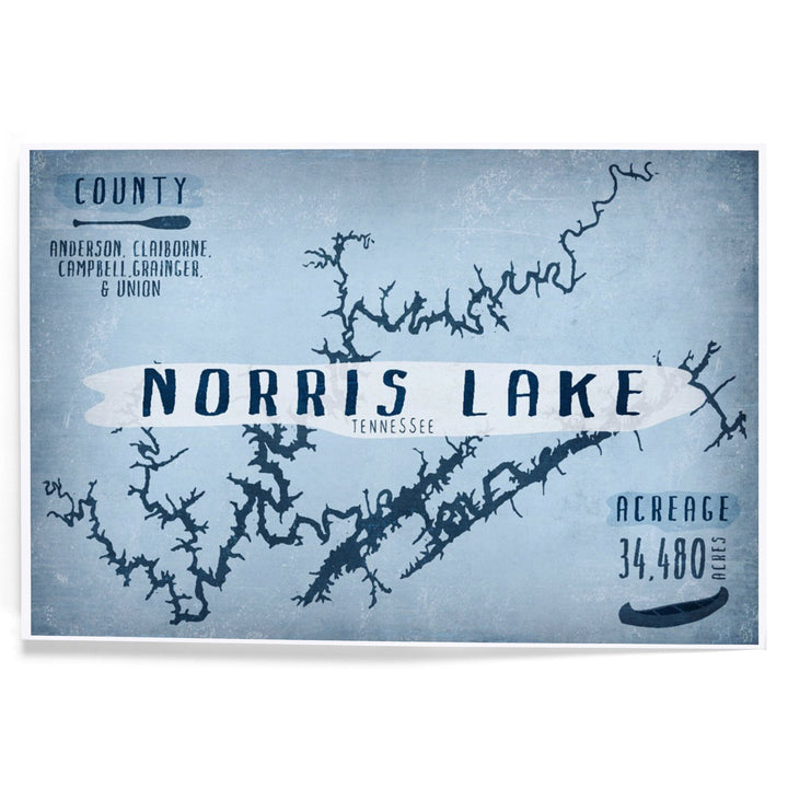 Norris Lake, Tennessee, Lake Essentials, Shape, Acreage and County, Art & Giclee Prints Art Lantern Press 