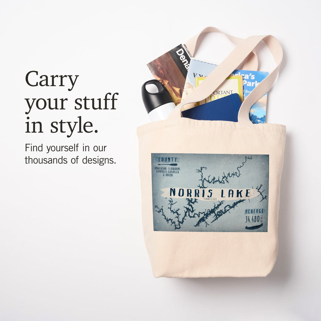 Norris Lake, Tennessee, Lake Essentials, Shape, Acreage and County, Tote Bag Totes Lantern Press 
