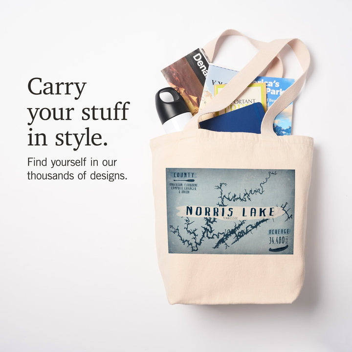 Norris Lake, Tennessee, Lake Essentials, Shape, Acreage and County, Tote Bag Totes Lantern Press 