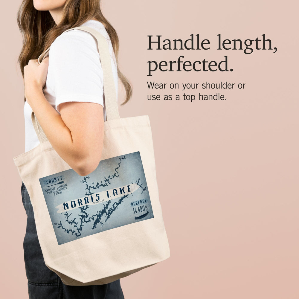 Norris Lake, Tennessee, Lake Essentials, Shape, Acreage and County, Tote Bag Totes Lantern Press 
