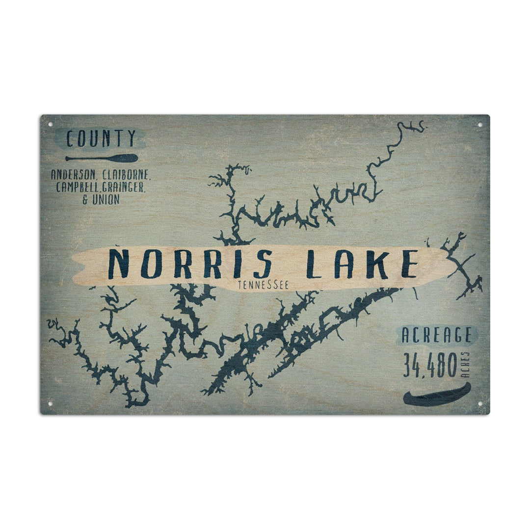 Norris Lake, Tennessee, Lake Essentials, Shape, Acreage & County, Lantern Press Artwork, Wood Signs and Postcards Wood Lantern Press 10 x 15 Wood Sign 