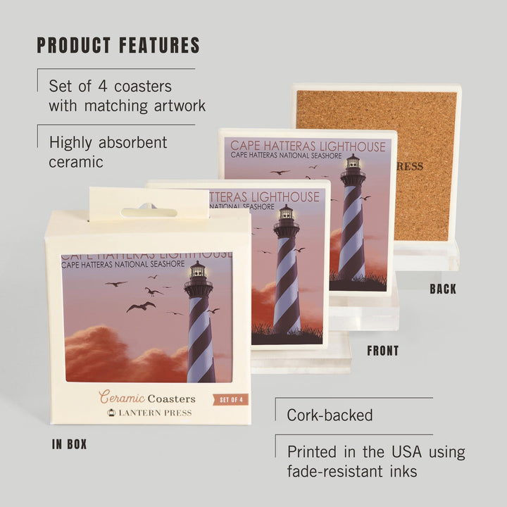 North Carolina, Cape Hatteras Lighthouse, Coasters Coasters Lantern Press 