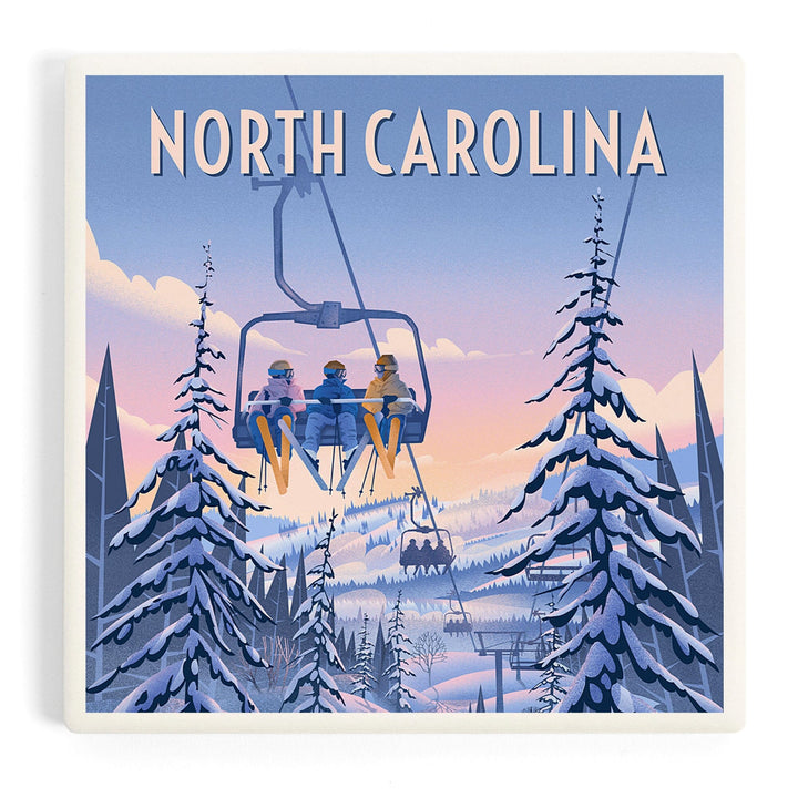 North Carolina, Chill on the Uphill, Ski Lift, Coasters Coasters Lantern Press Coaster 