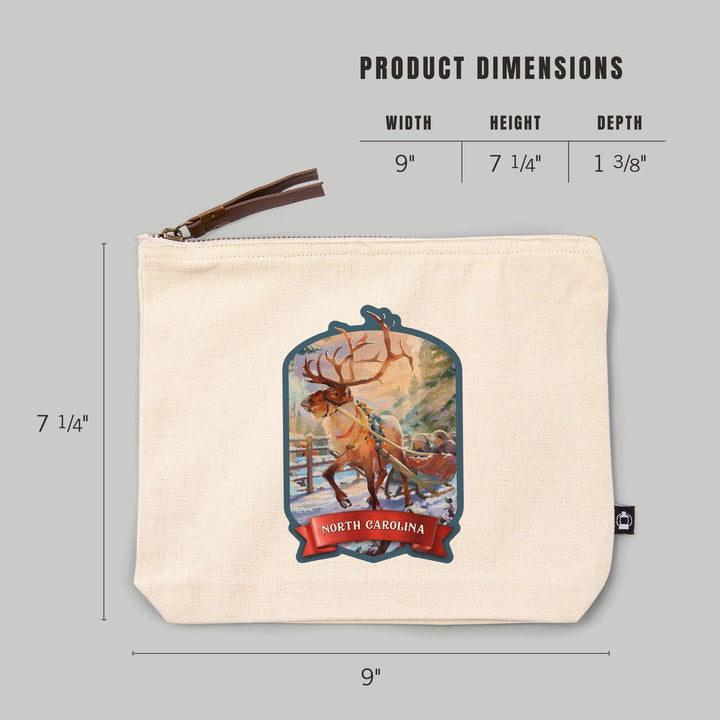 North Carolina, Christmas Sleigh Ride,, Organic Cotton Zipper Pouch, Go Bag Go Bag Lantern Press 