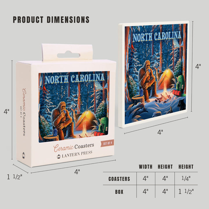 North Carolina, Find Your Inner Squatch, Camping Bigfoot, Coasters Coasters Lantern Press 