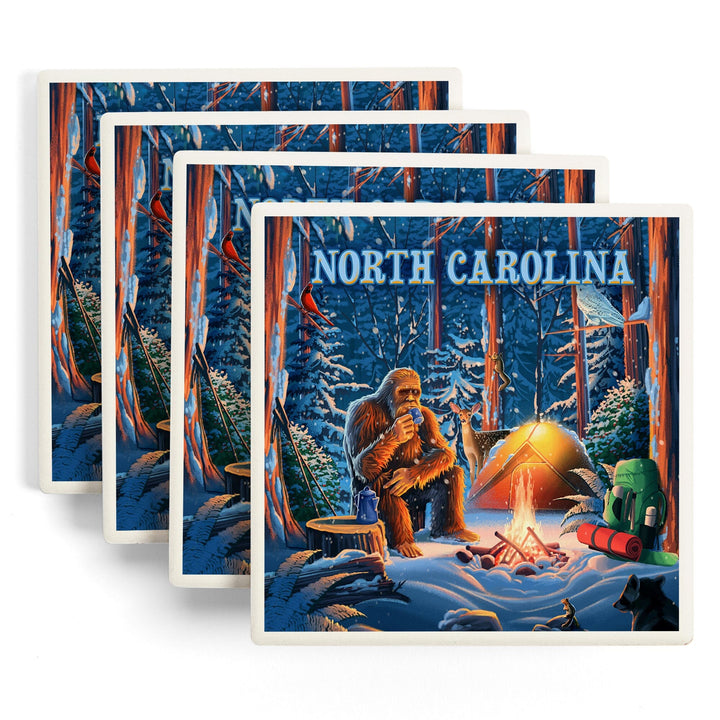 North Carolina, Find Your Inner Squatch, Camping Bigfoot, Coasters Coasters Lantern Press 