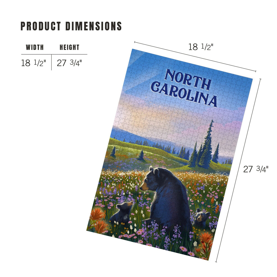 North Carolina, Lithograph, Bear Family in Field, Jigsaw Puzzle Puzzle Lantern Press 