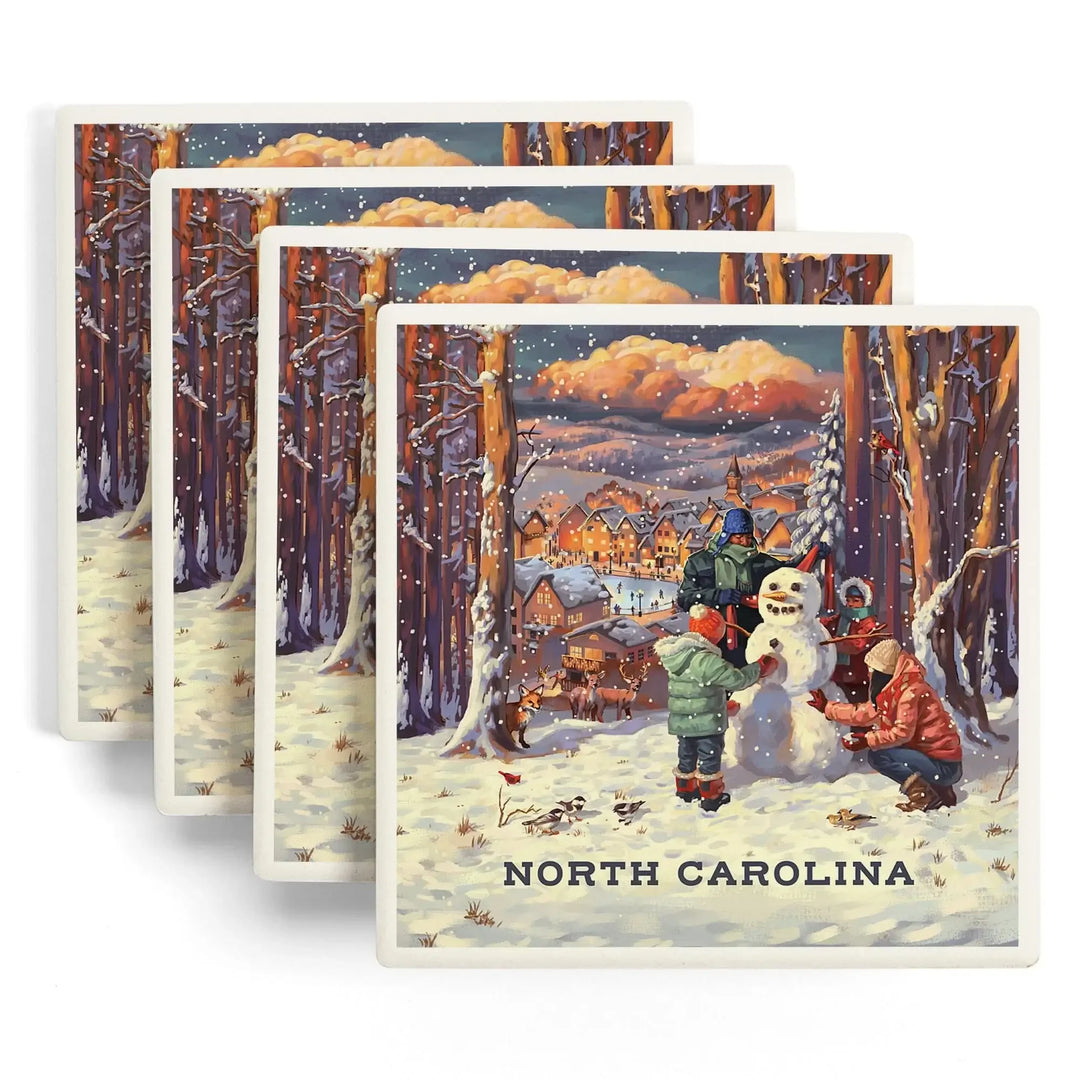 North Carolina, Merry and Bright, Vintage Snowman, Coasters Coasters Lantern Press 