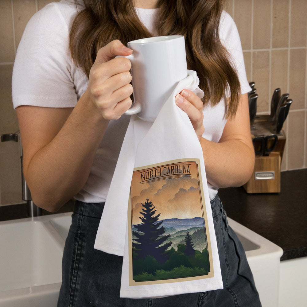 North Carolina Mountains Lithograph, Organic Cotton Kitchen Tea Towels Kitchen Lantern Press 