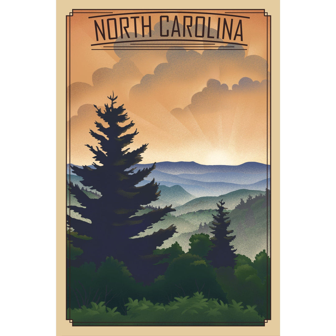 North Carolina Mountains Lithograph, Stretched Canvas Canvas Lantern Press 