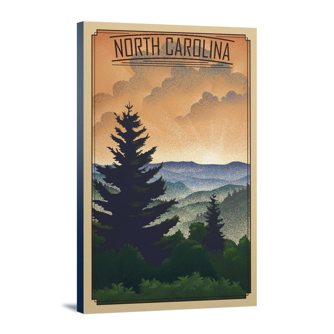 North Carolina Mountains Lithograph, Stretched Canvas Canvas Lantern Press 