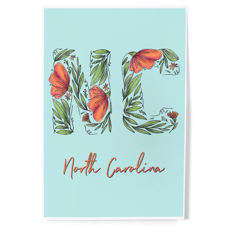 North Carolina, NC, Floral Abbreviation, Art & Giclee Prints Art Lantern Press 