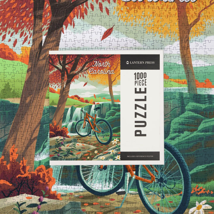 North Carolina, Off To Wonder, Cycling with Hills, Jigsaw Puzzle Puzzle Lantern Press 