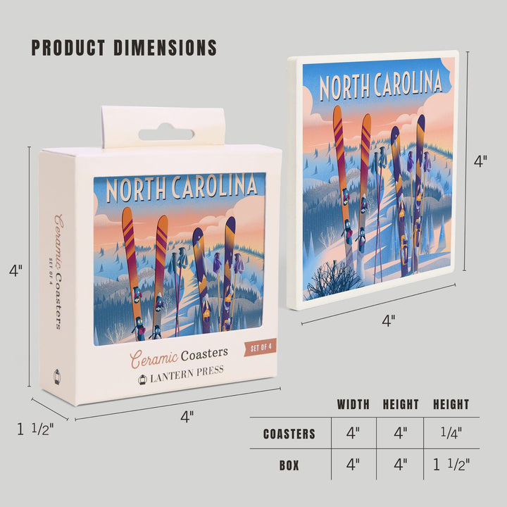 North Carolina, Prepare for Takeoff, Skis in Snowbank, Coasters Coasters Lantern Press 
