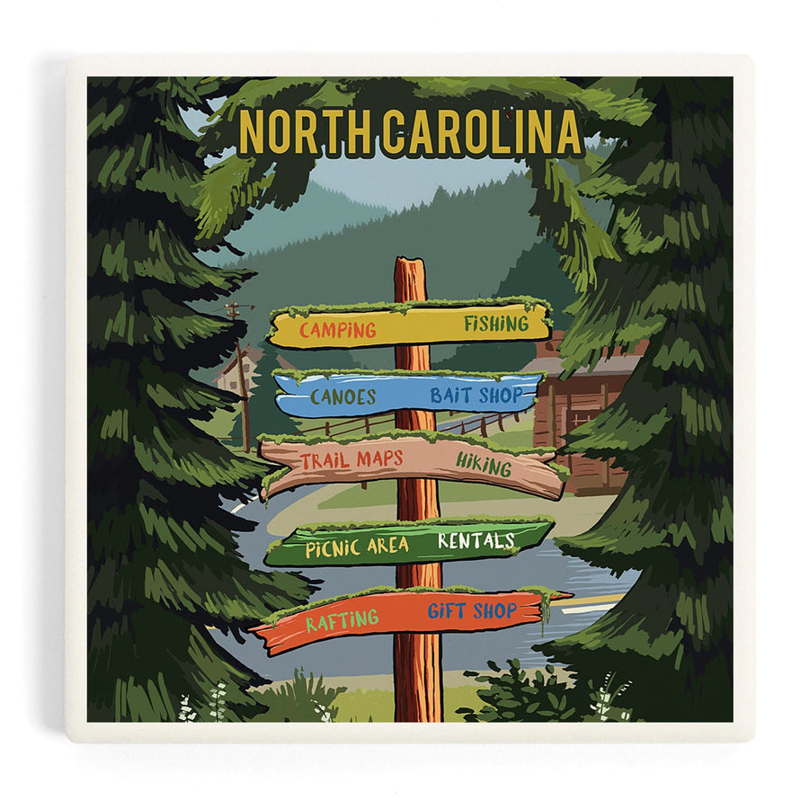 North Carolina, Signpost, Forest and Camp, Coasters Coasters Lantern Press 