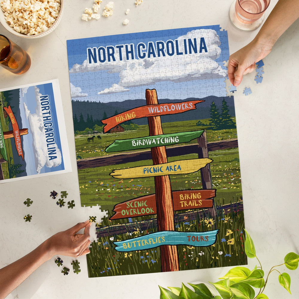 North Carolina, Signpost, Meadow, Jigsaw Puzzle Puzzle Lantern Press 
