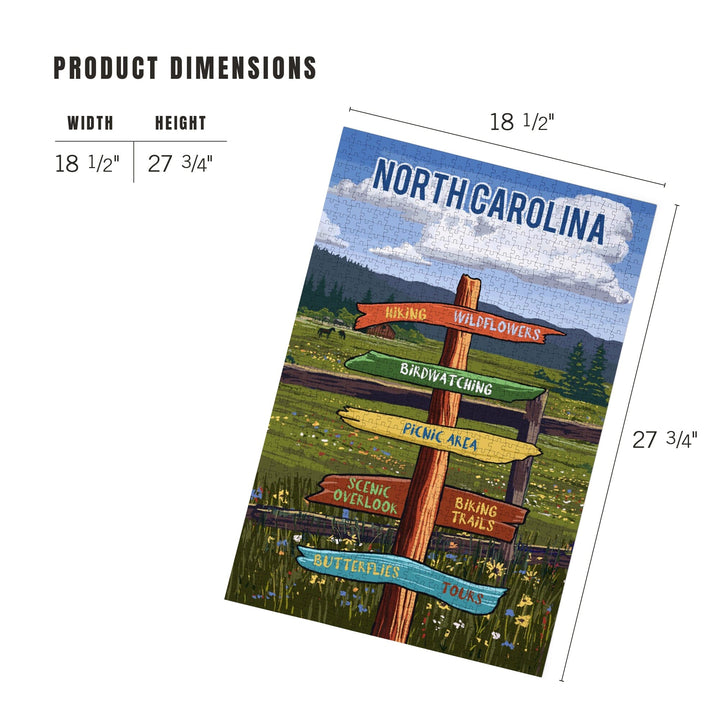 North Carolina, Signpost, Meadow, Jigsaw Puzzle Puzzle Lantern Press 