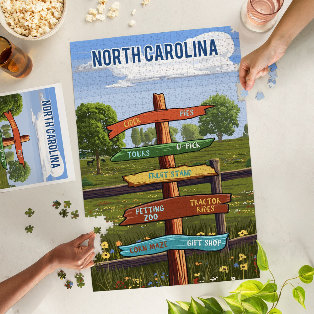 North Carolina, Signpost, Orchard, Jigsaw Puzzle Puzzle Lantern Press 