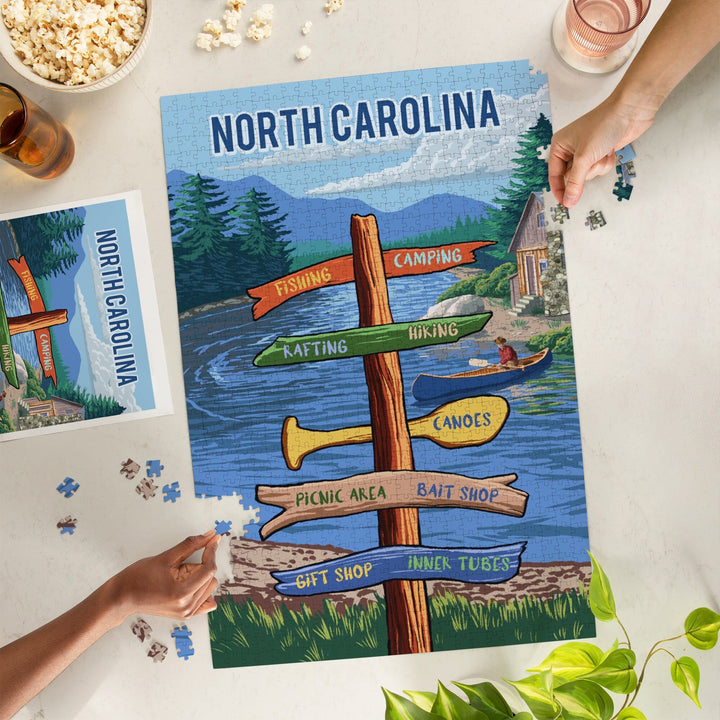 North Carolina, Signpost, River, Jigsaw Puzzle Puzzle Lantern Press 