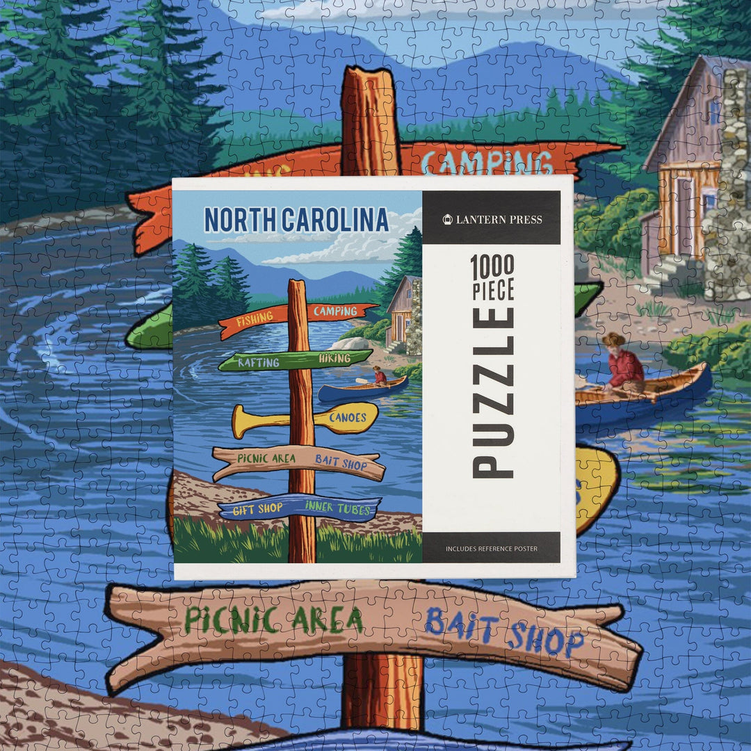 North Carolina, Signpost, River, Jigsaw Puzzle Puzzle Lantern Press 