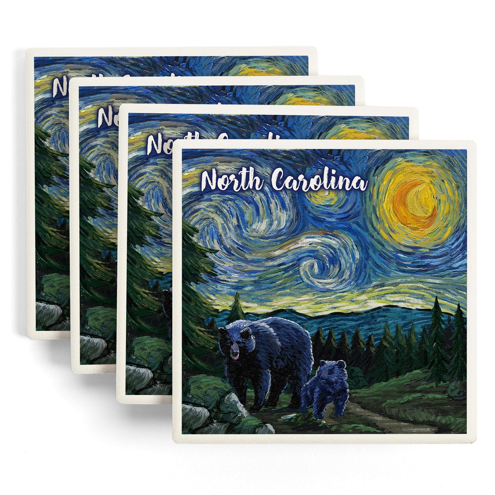 North Carolina, Starry Night, Bear and Cub, Coasters Coasters Lantern Press 