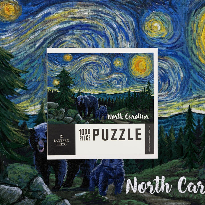 North Carolina, Starry Night, Bear and Cub, Jigsaw Puzzle Puzzle Lantern Press 