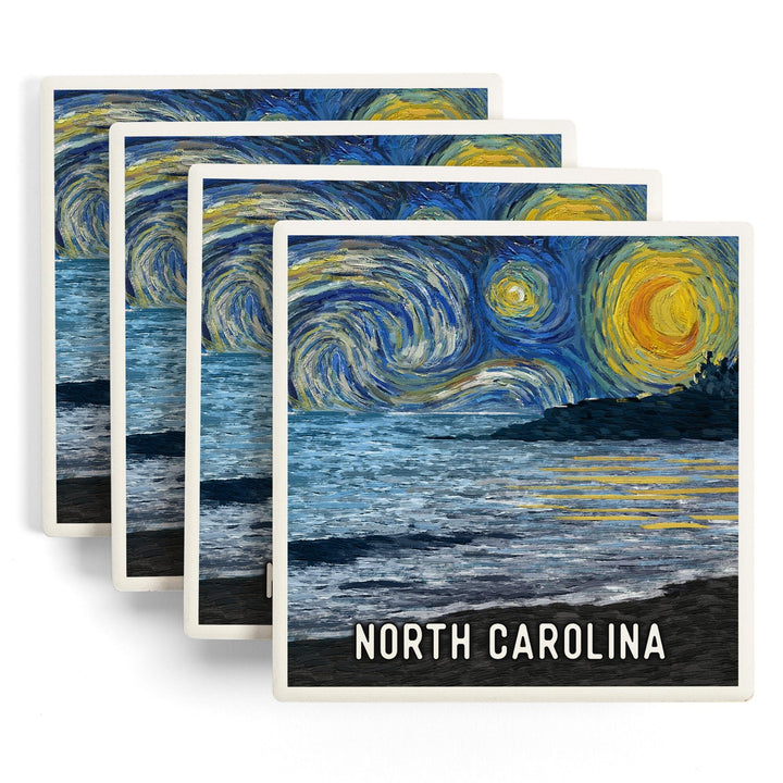 North Carolina, Starry Night, Coastline, Coasters Coasters Lantern Press 