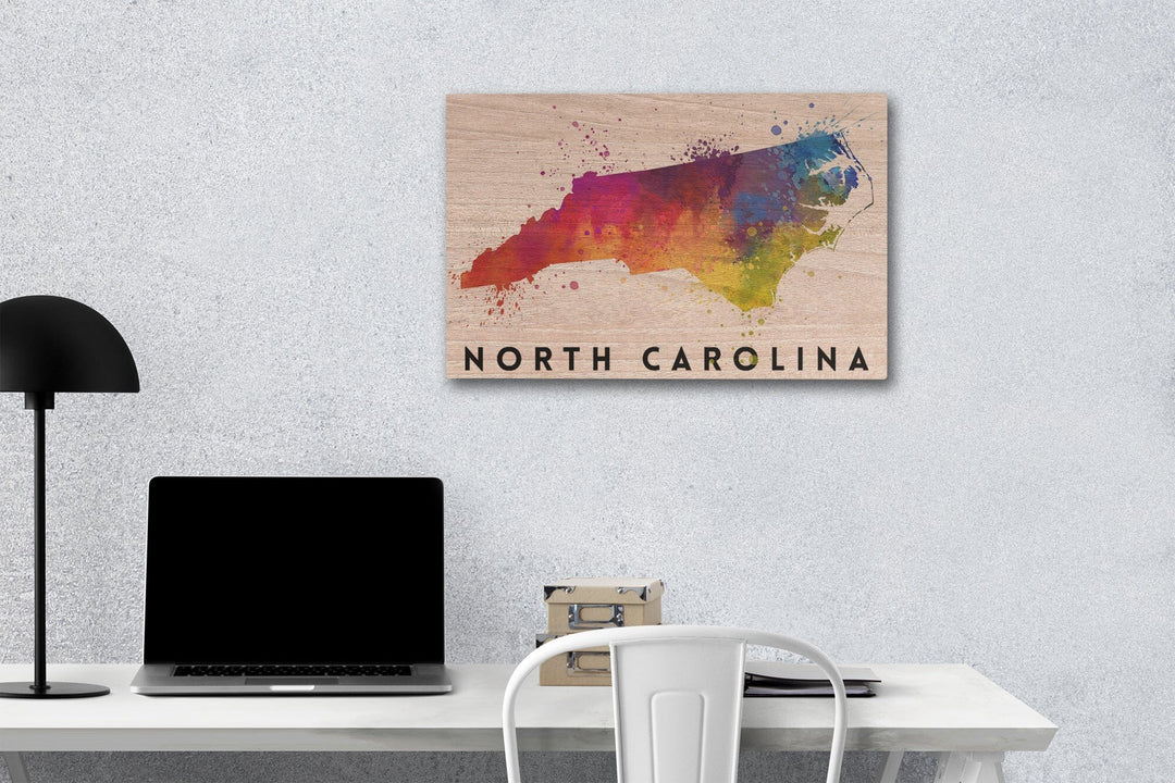North Carolina, State Abstract Watercolor, Lantern Press Artwork, Wood Signs and Postcards Wood Lantern Press 12 x 18 Wood Gallery Print 