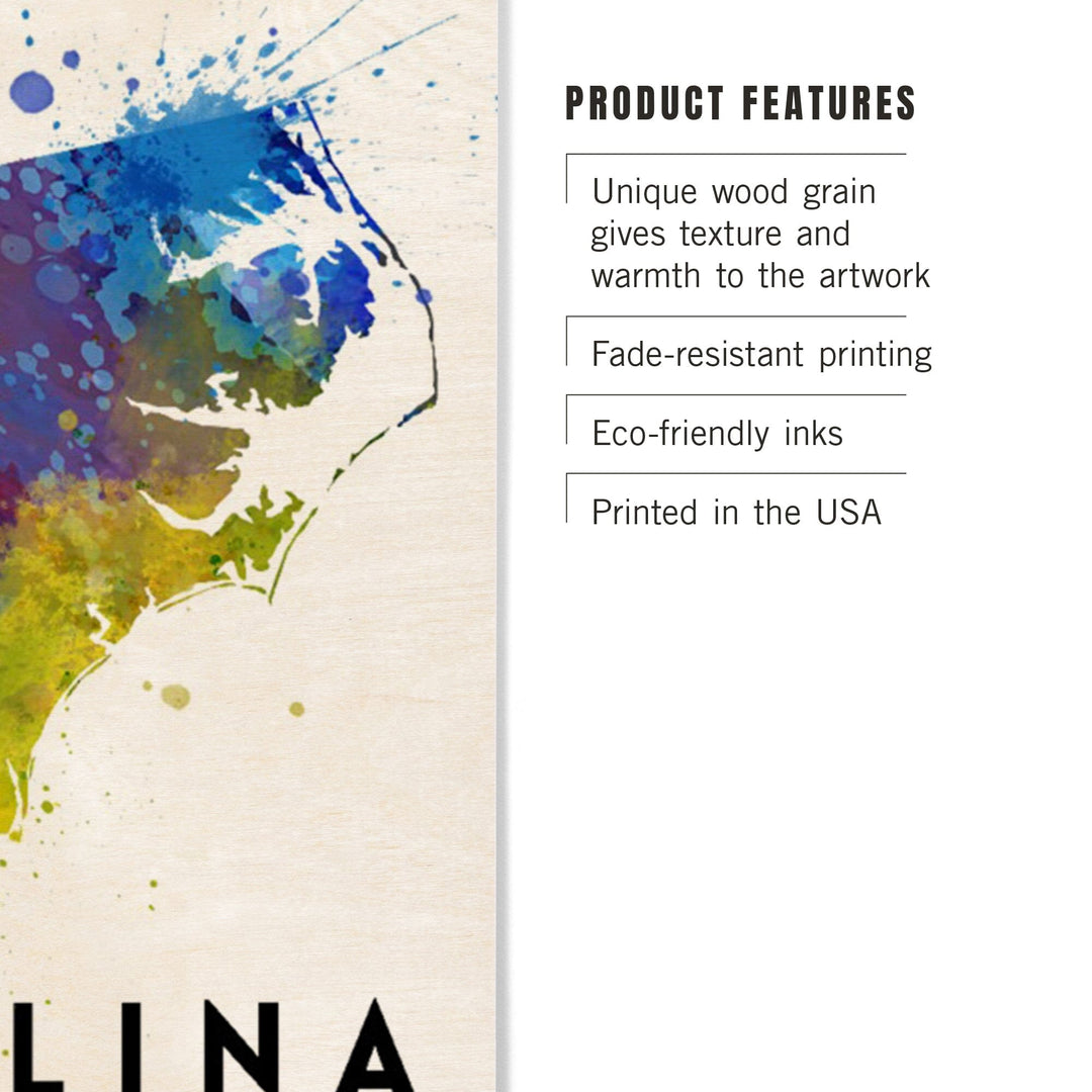 North Carolina, State Abstract Watercolor, Lantern Press Artwork, Wood Signs and Postcards Wood Lantern Press 