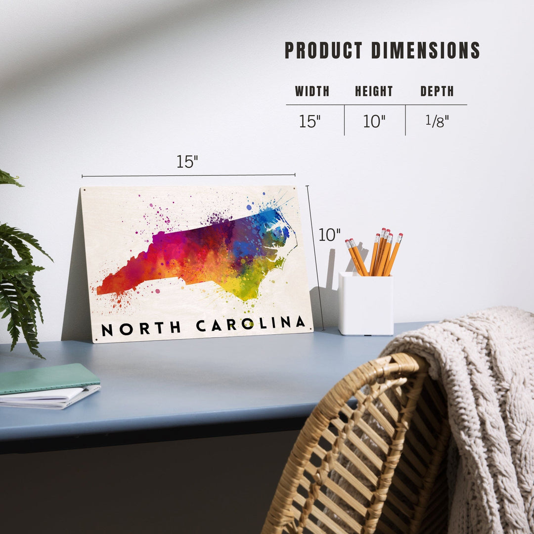 North Carolina, State Abstract Watercolor, Lantern Press Artwork, Wood Signs and Postcards Wood Lantern Press 