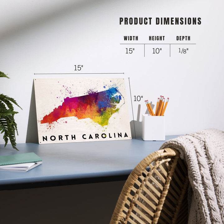 North Carolina, State Abstract Watercolor, Lantern Press Artwork, Wood Signs and Postcards Wood Lantern Press 