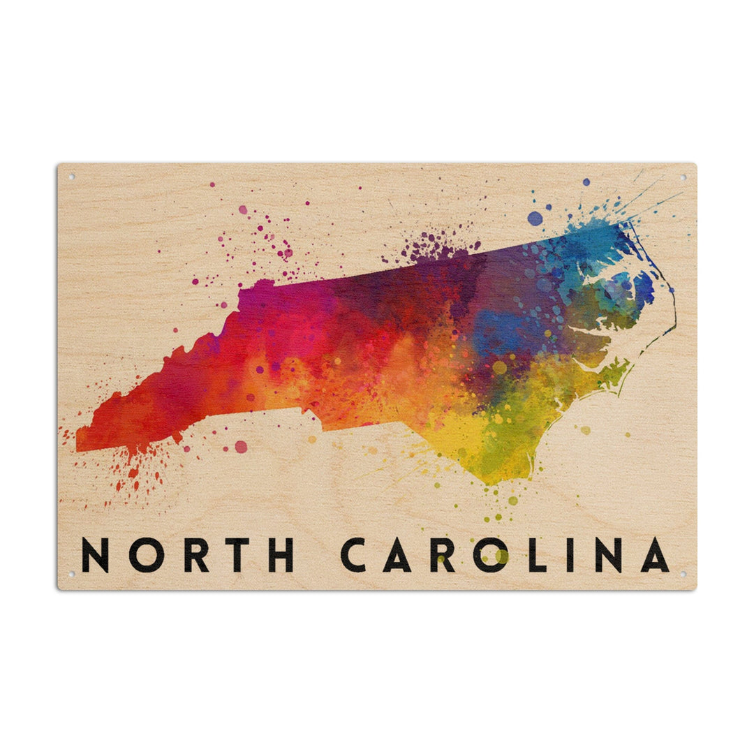 North Carolina, State Abstract Watercolor, Lantern Press Artwork, Wood Signs and Postcards Wood Lantern Press 6x9 Wood Sign 
