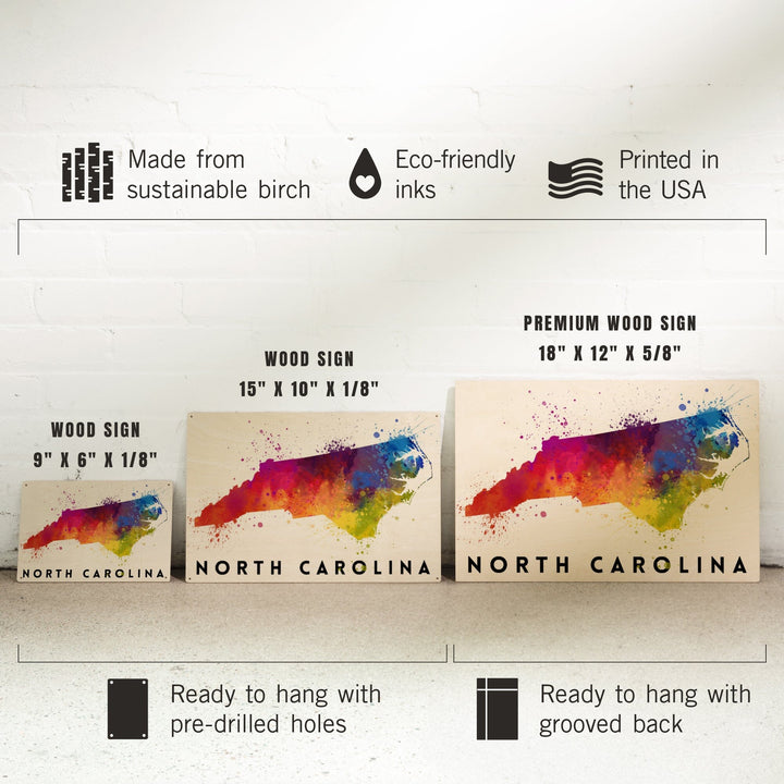 North Carolina, State Abstract Watercolor, Lantern Press Artwork, Wood Signs and Postcards Wood Lantern Press 