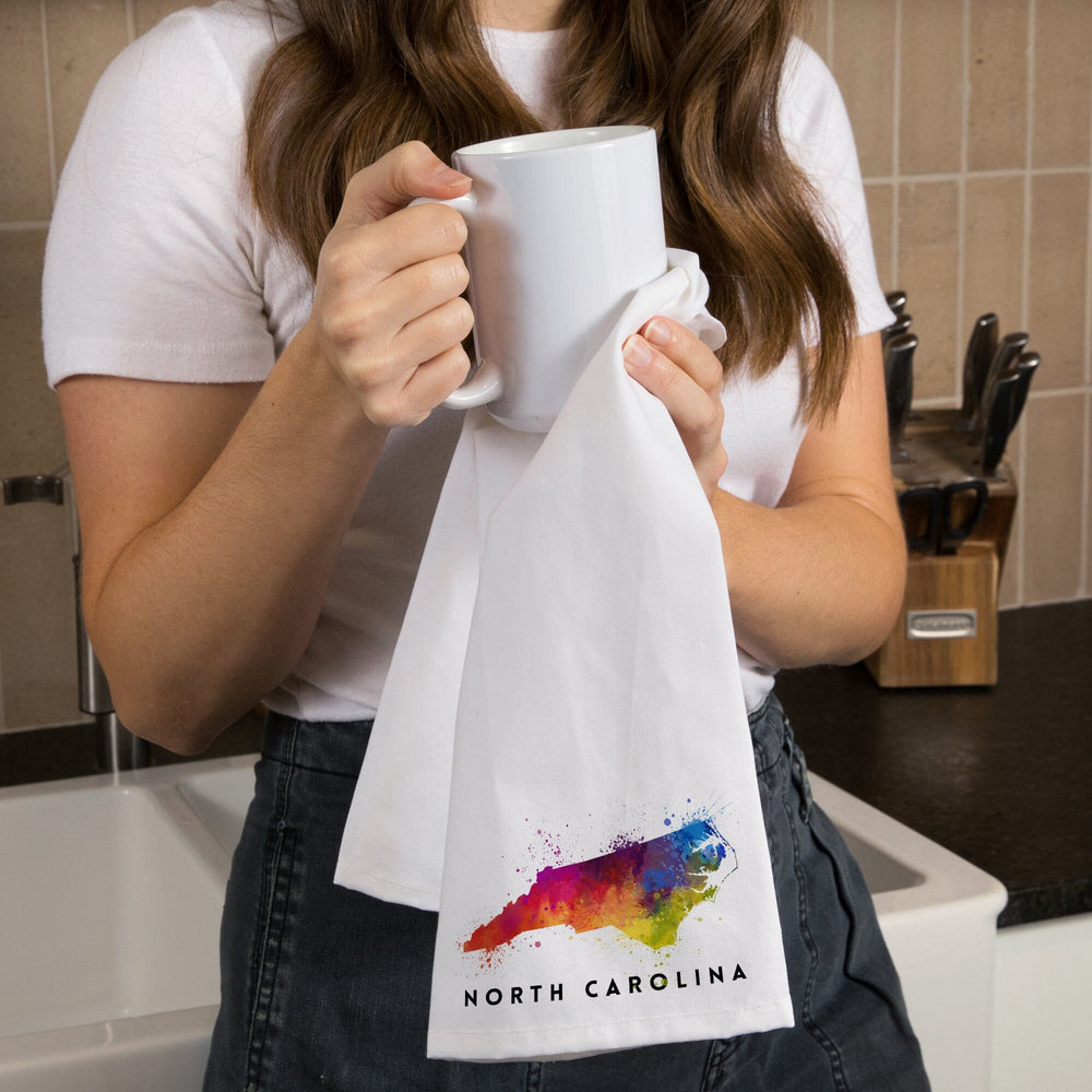 North Carolina, State Abstract Watercolor, Organic Cotton Kitchen Tea Towels Kitchen Lantern Press 