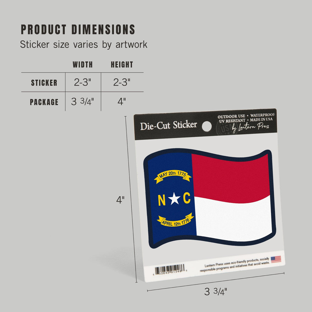 North Carolina, State Flag, Letterpress, Contour, Vinyl Sticker Sticker Lantern Press 