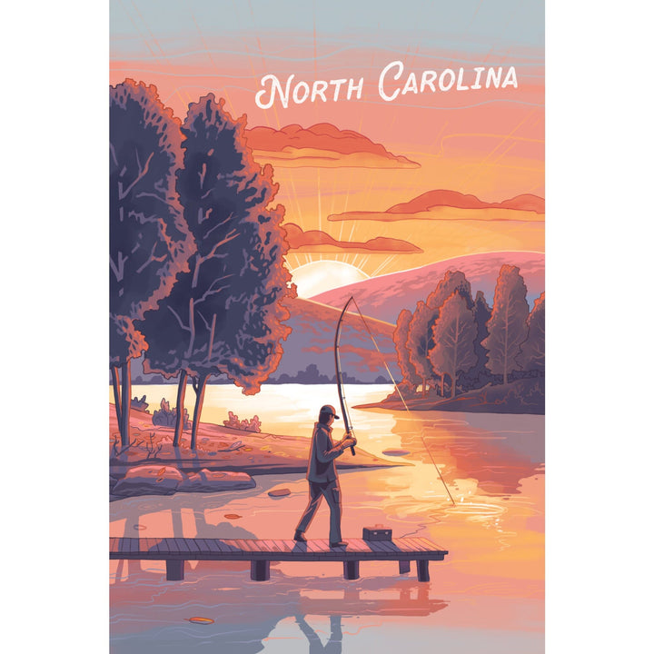 North Carolina, This is Living, Fishing with Hills, Stretched Canvas Canvas Lantern Press 