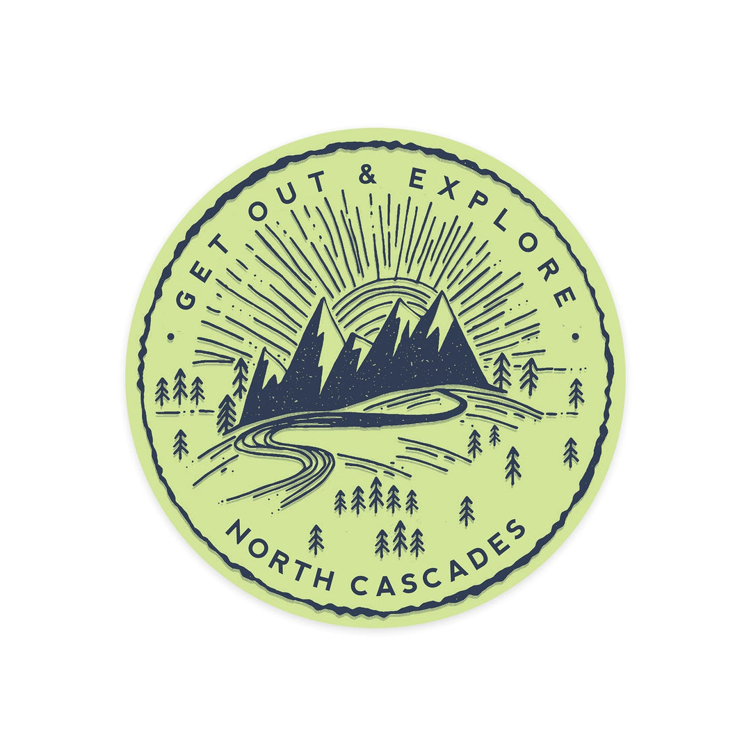 North Cascades, Get Out & Explore, Contour, Lantern Press Artwork, Vinyl Sticker Sticker Lantern Press 