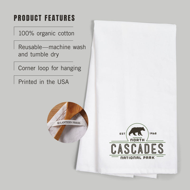 North Cascades National Park, Washington, Bear, Contour, Vector, Organic Cotton Kitchen Tea Towels Kitchen Lantern Press 