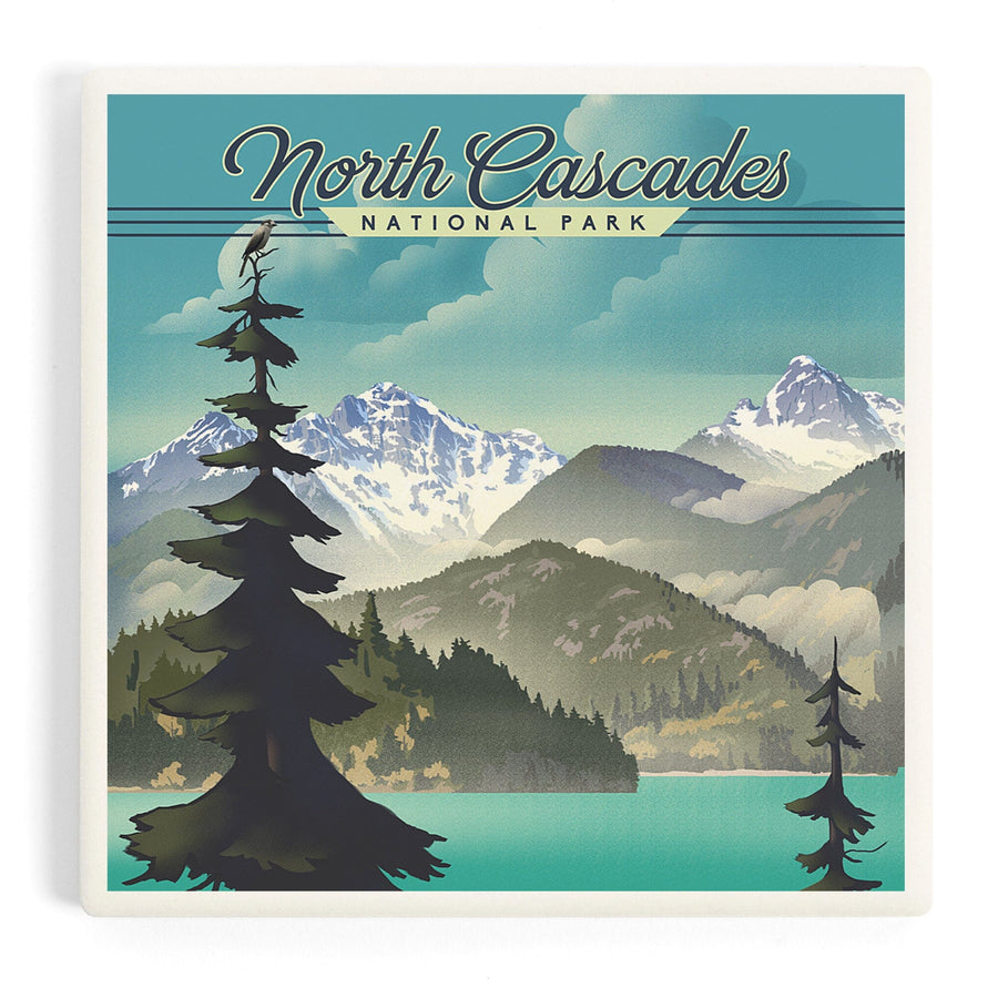 North Cascades National Park, Washington, Lithograph National Park Series, Coasters Coasters Lantern Press 